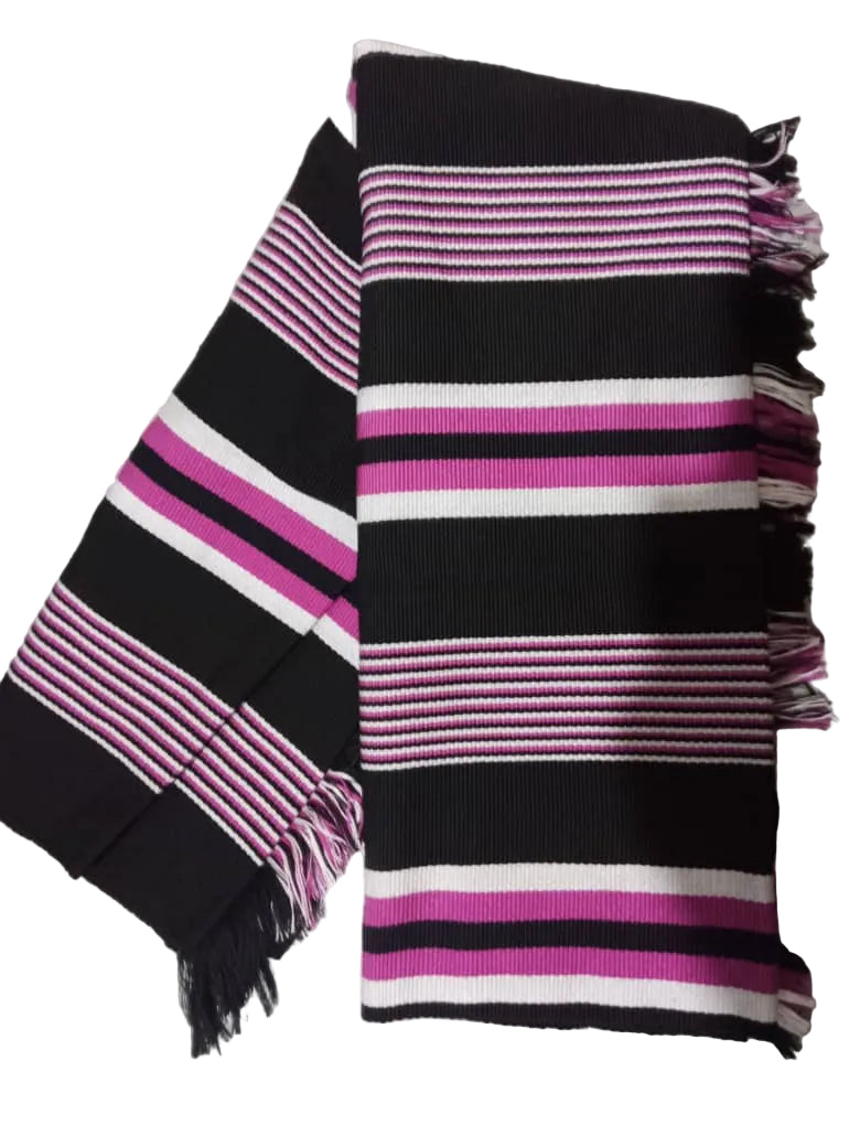 Tissé fil d'Or : Motifs noir- rose- blanc "DISPONIBLE "